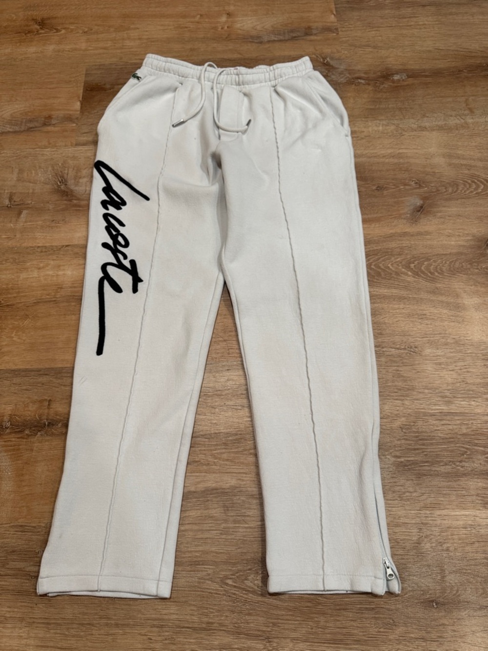 Lacoste Cream Fleece Joggers with Back Patch Pocket - Picture 1 of 4